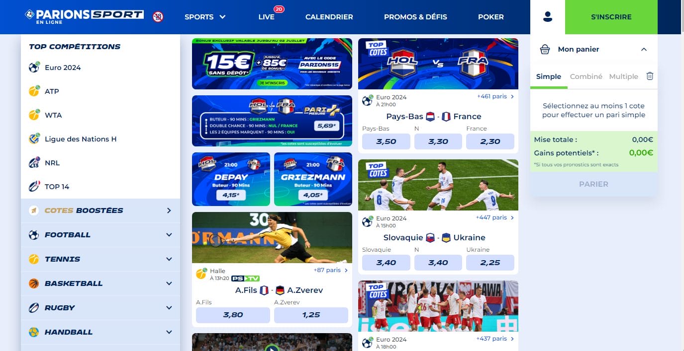 Casino sans vérification Parions Sport 