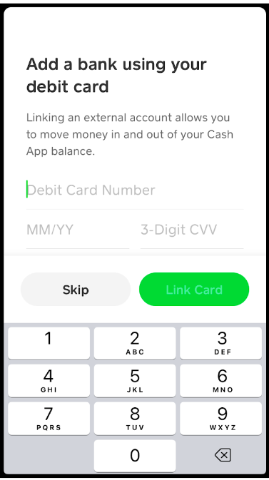 Cash App'e kart ekleme işlemi
