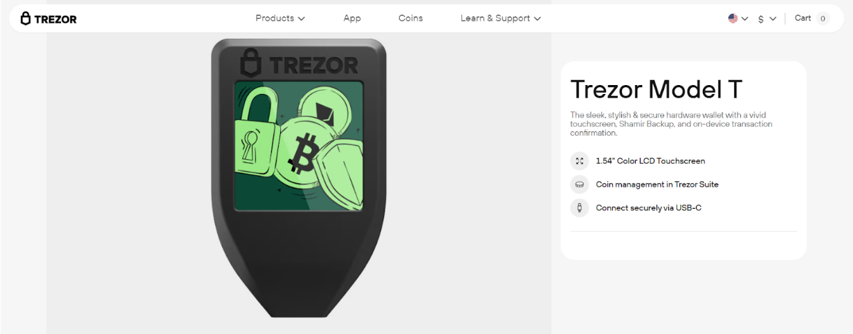 Trezor model T depolama se&ccedil;eneği