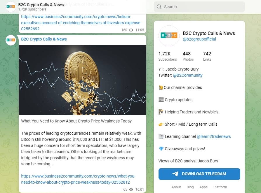 B2C Crypto Calls & News Telegram kanalı