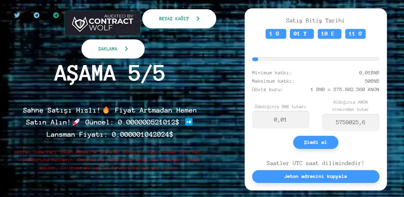 Bitcoin akıllı zincir ICO'su, ANONTOKEN