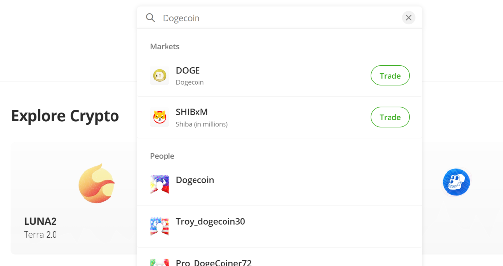 eToro ile Dogecoin satın alma