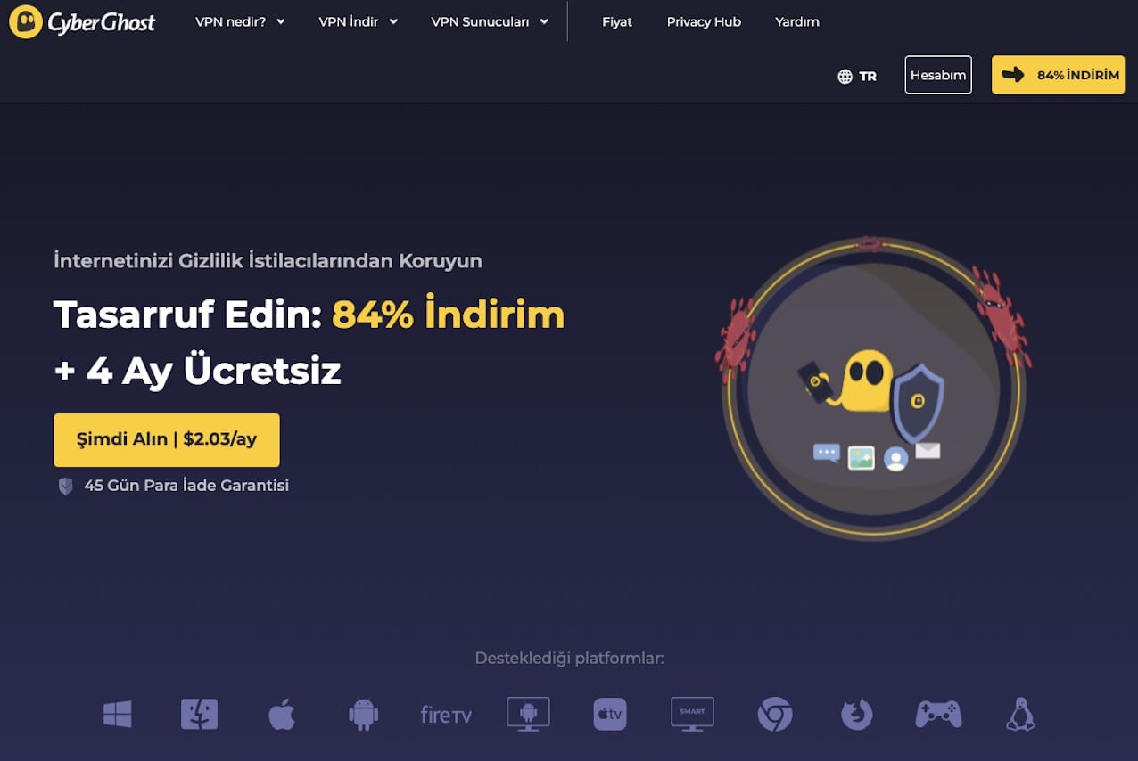 kripto ticareti i&ccedil;in en iyi VPN'ler CyberGhost