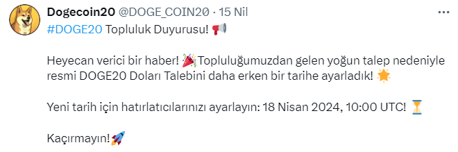 Dogecoin20 Listelenme haberi