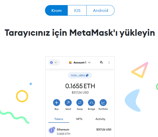 Metamask yükleme işlemi 