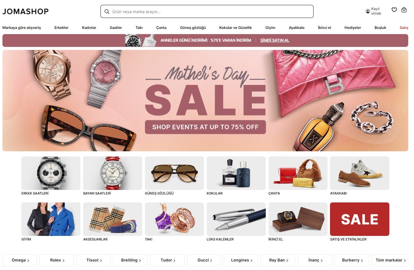 Jomashop l&uuml;ks &uuml;r&uuml;n satış platformu