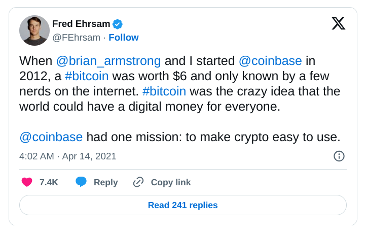 Coinbase CEOsu tweet