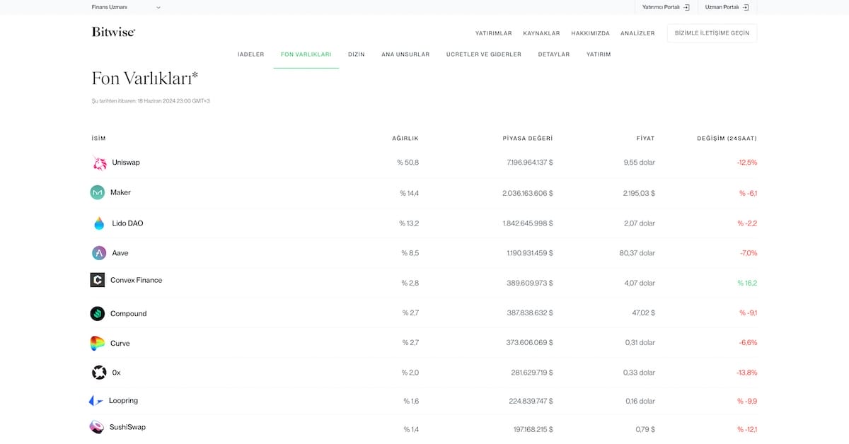 Bitwise fon holdingleri