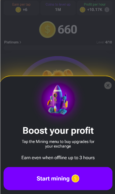 Hamster Kombat madencilik sekmesi