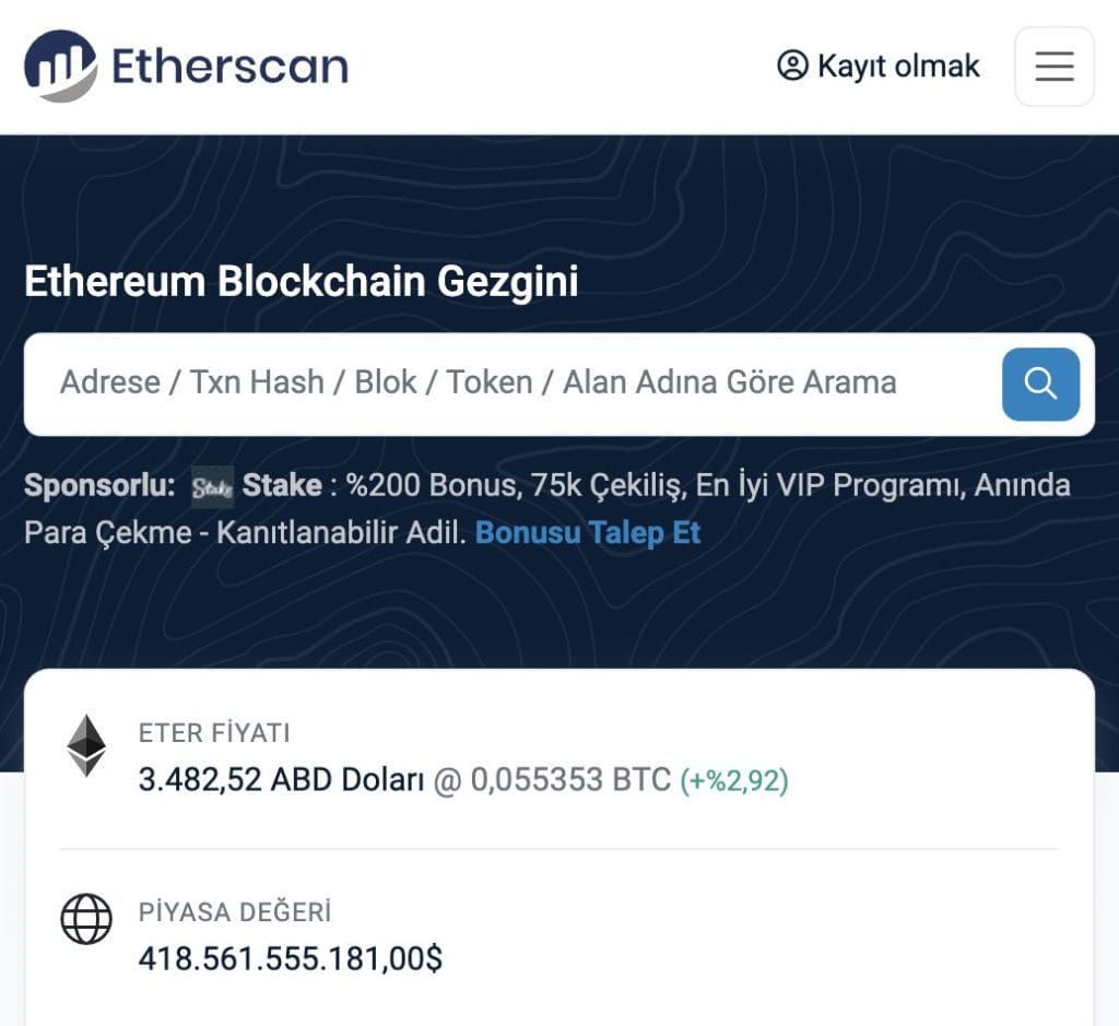 metamask para yatırma etherscan
