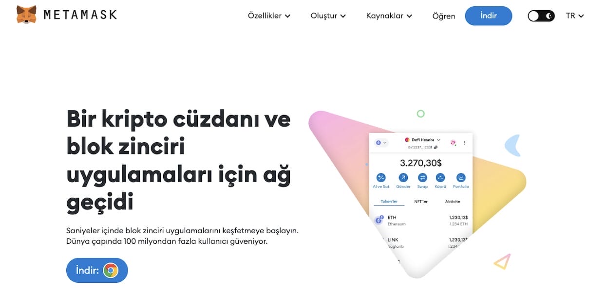 Kripto Para Nedir MetaMask ana sayfası