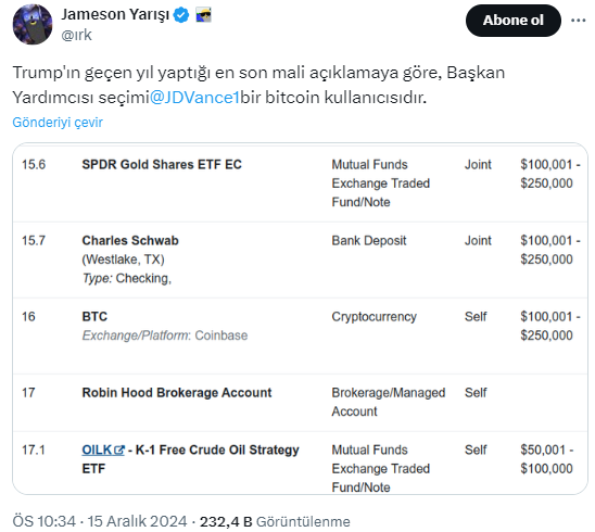 Bitcoin sahibi Ohio Senat&ouml;r&uuml; JD Vance'ı Başkan Yardımcısı Adayı Yaptı