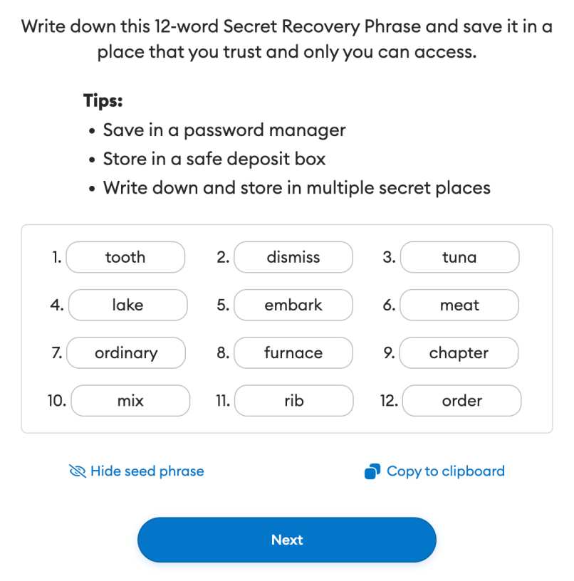 Metamask 12 kelimelik seed cümlesi