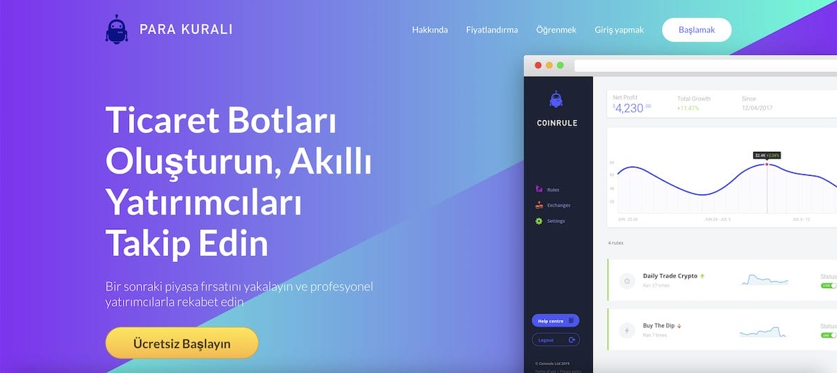 coinrule En iyi otomatik kripto ticaret botları