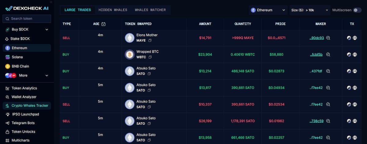 DexCheck en iyi kripto balina takipçileri