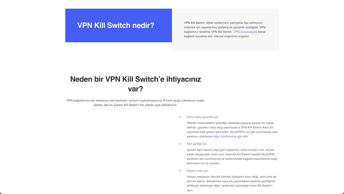 NordVPN Gizlilik ve G&uuml;venlik &Ouml;zellikleri Kill Switch