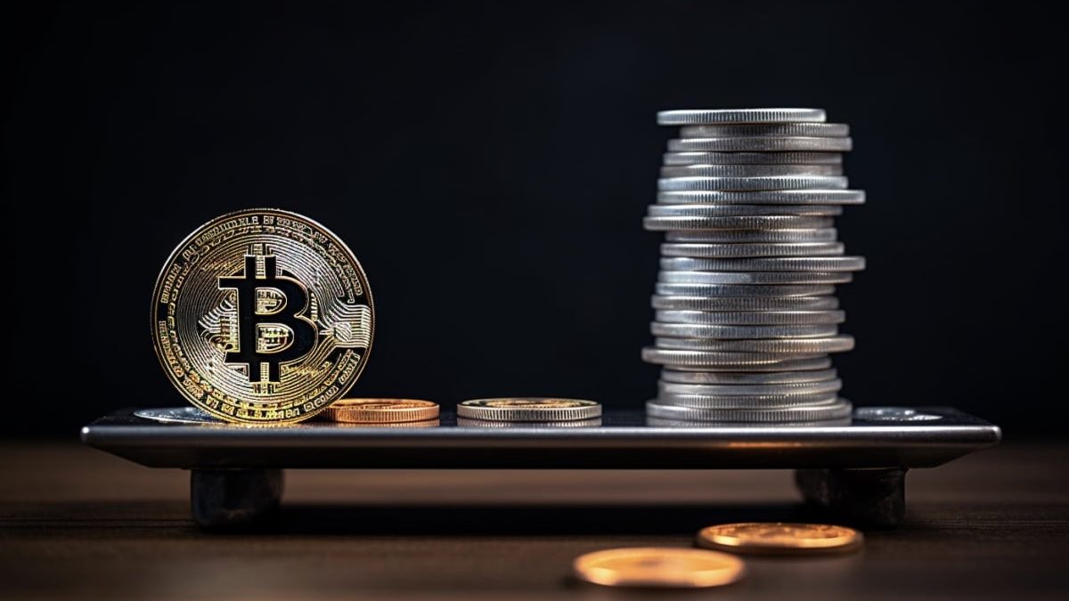 ビットコインと積み上げられた硬貨