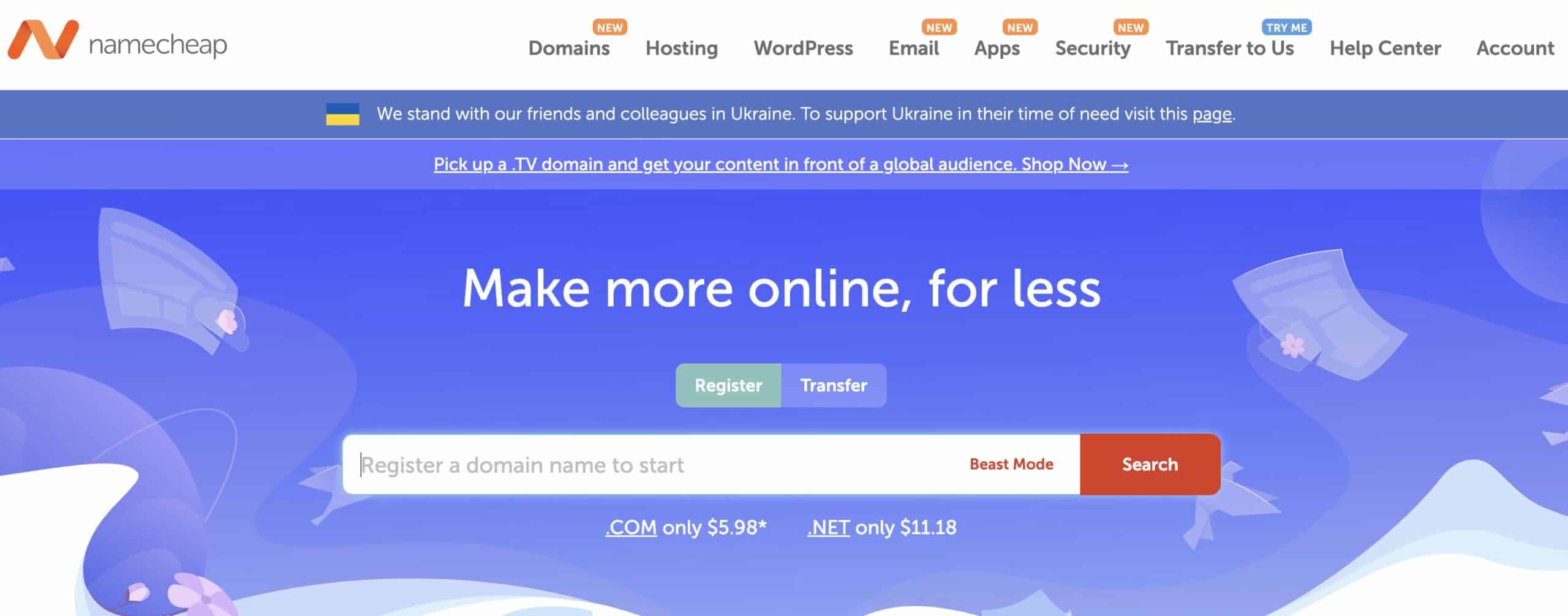 Namecheapのホームページ