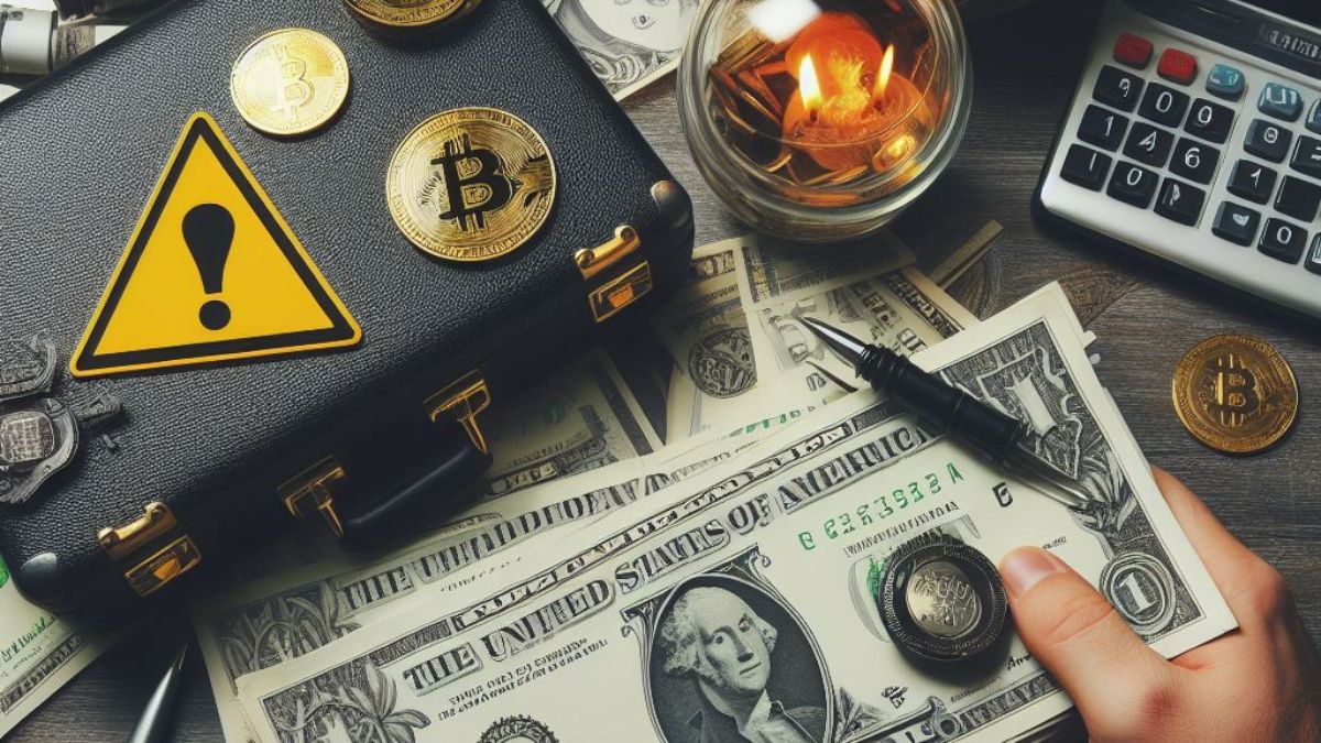 リスクマークがついた黒い箱とドル紙幣