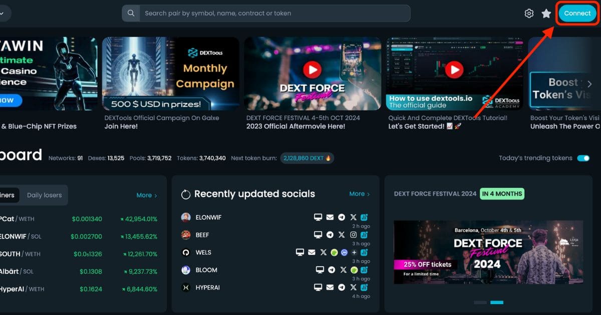 DEXToolsのコネクトをクリック