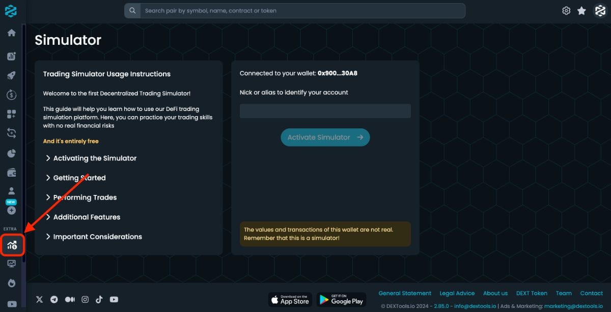 Simulatorの使い方の説明画面