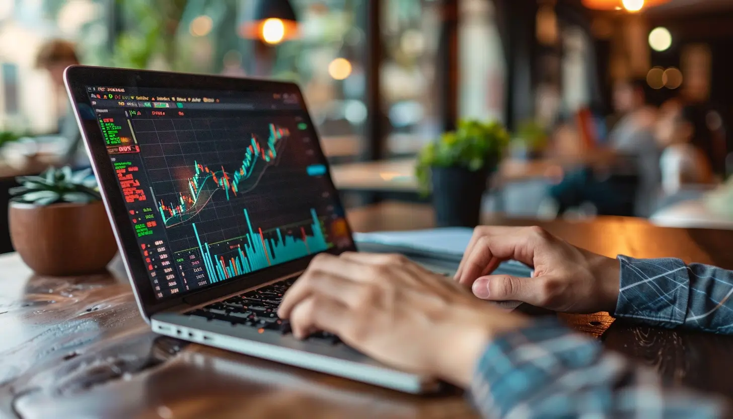 ラップトップでチャートを確認する様子