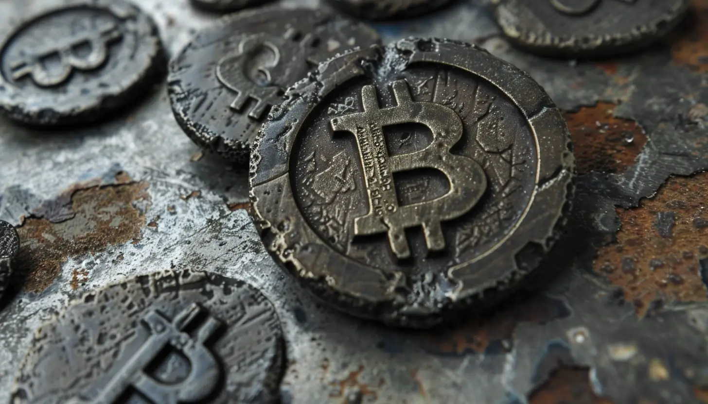古びたビットコインの硬貨が描かれた様子