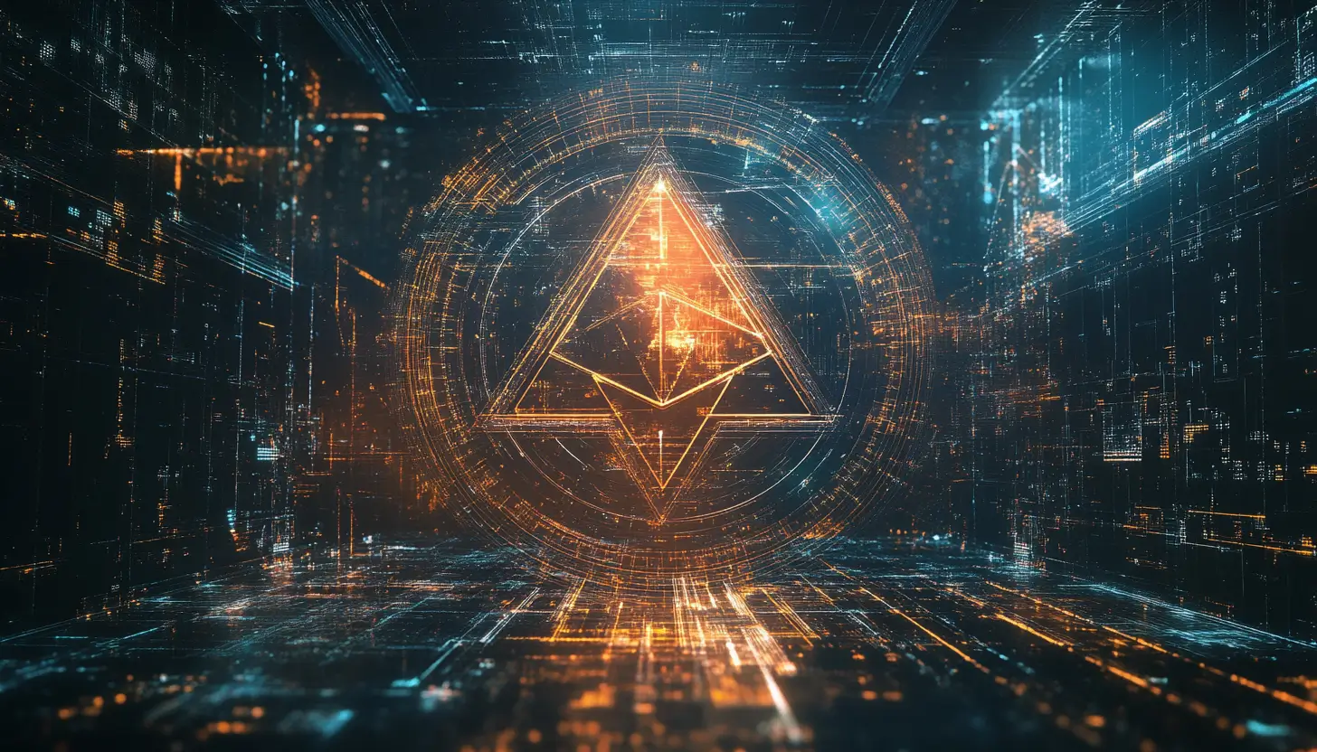 サイバーパンクスタイルの背景にエーテルのシンボル