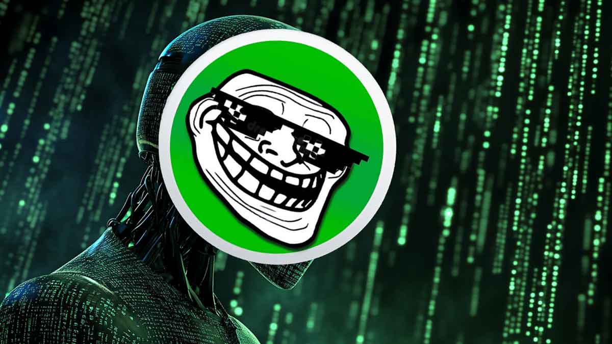 MemeLigeのアイコンがサイバー風の人物と重なる