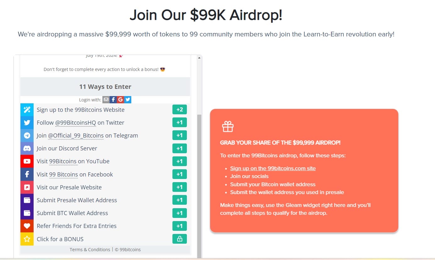 99Bitcoins Airdrop