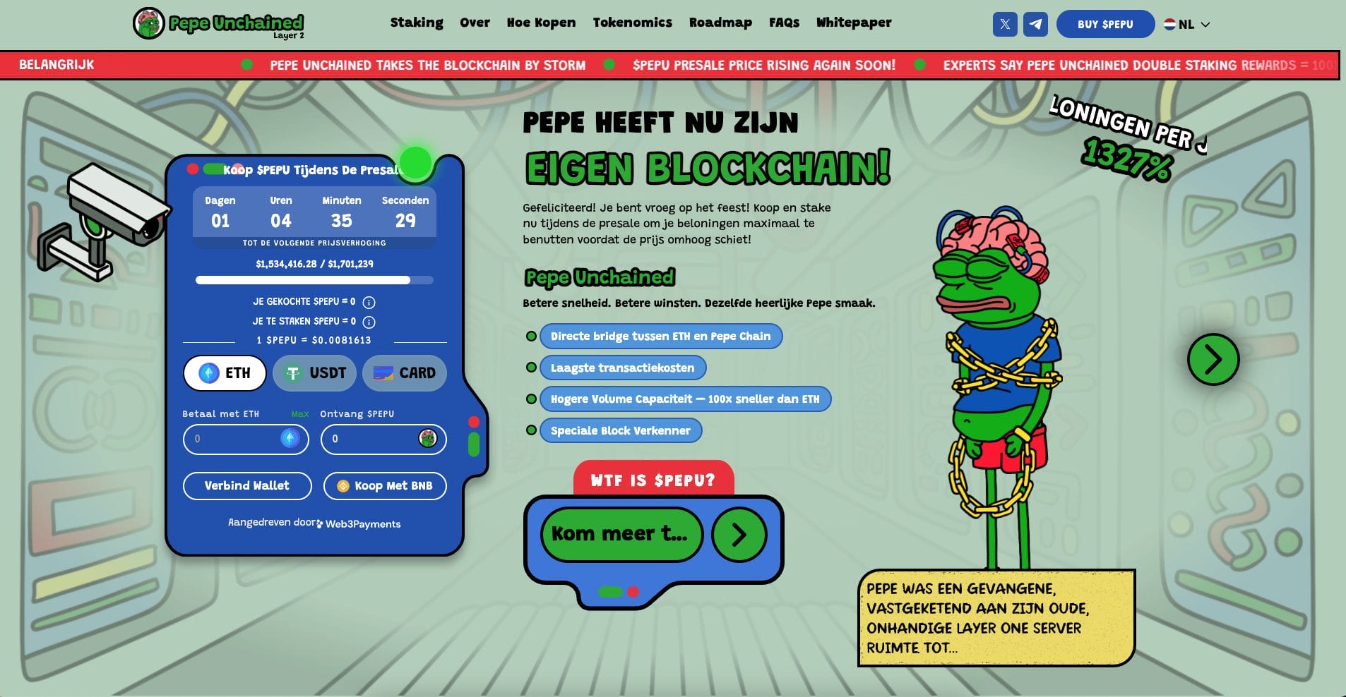 Pepe Unchained website Layer 2