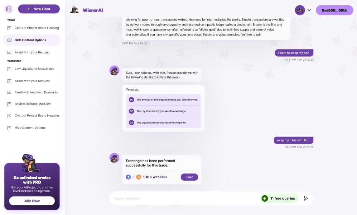 WienerAI chatbot interface
