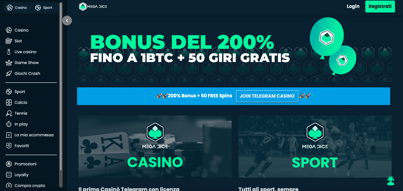 casino senza documenti mega dice