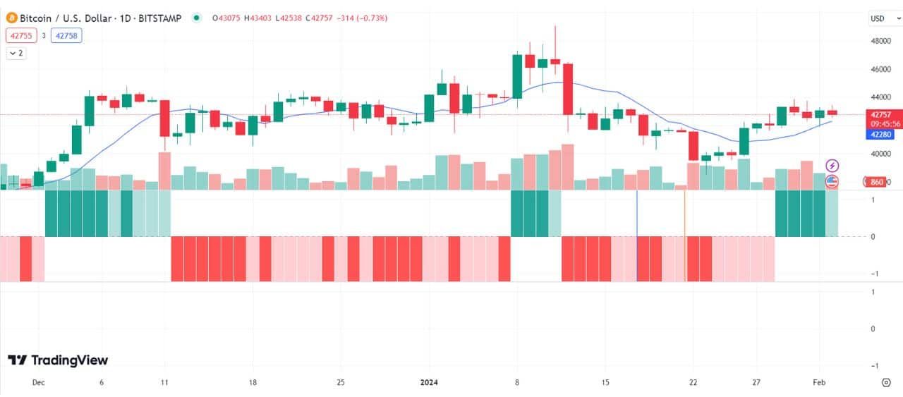 Grafico Bitcoin 2 febbraio - Fonte TradingView