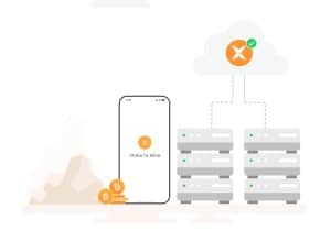 رسمٌ يضمّ هاتفاً يعرض عملة BTCMTX وتحتها جملة "الرهن من أجل التعدين" وإلى جانبها منصة تعدينٍ مربوطةٌ بالسحابة