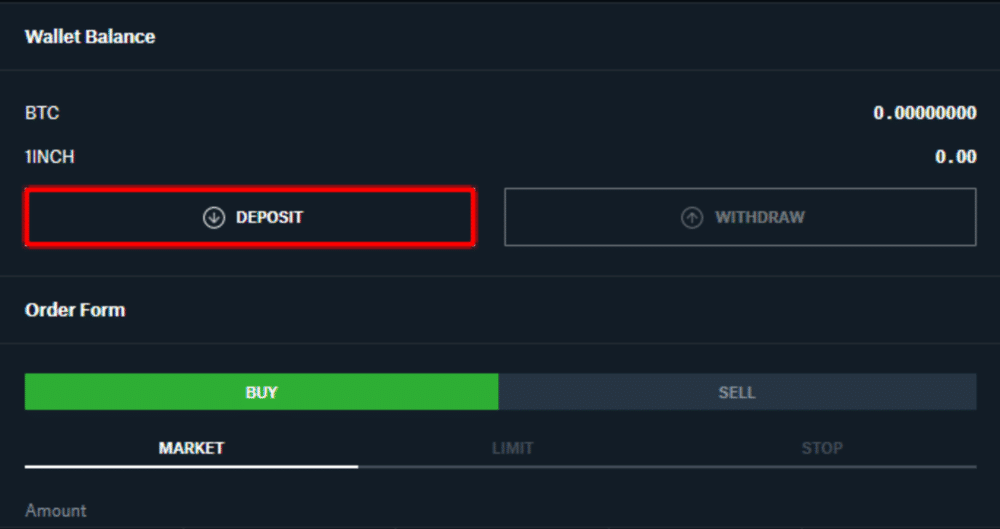 صفحة الإيداع لدى منصة Coinbase تُظهر أزرار الإيداع والسحب والشراء والبيع