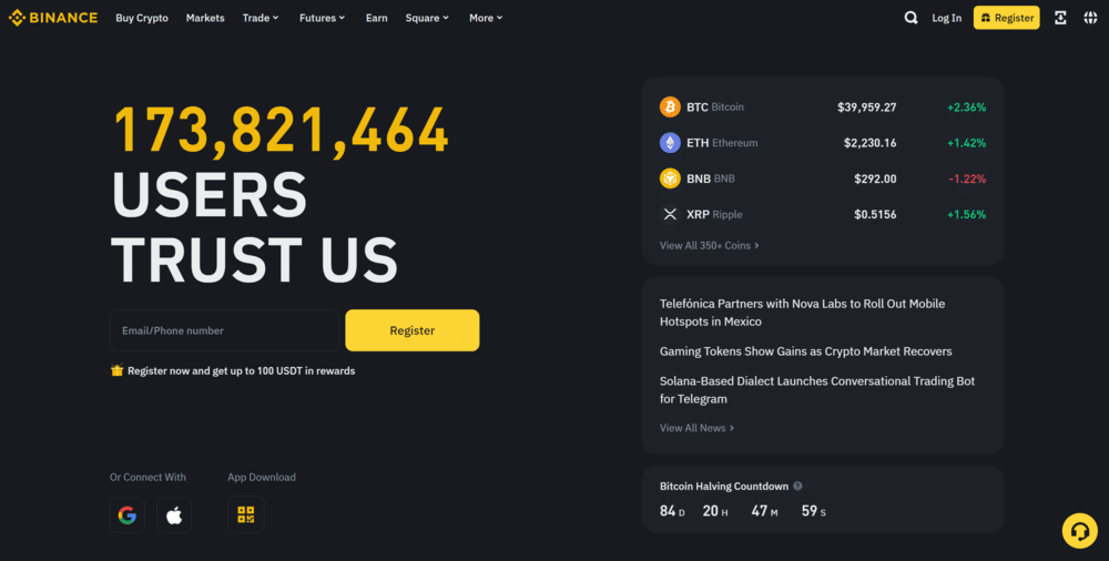 واجهة منصة بينانس تبين عدد مستخدميها