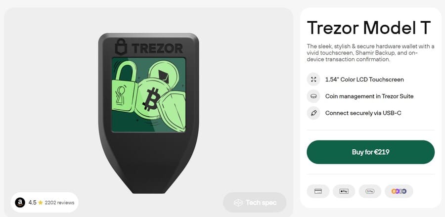 واجهة موقع محفظة Trezor