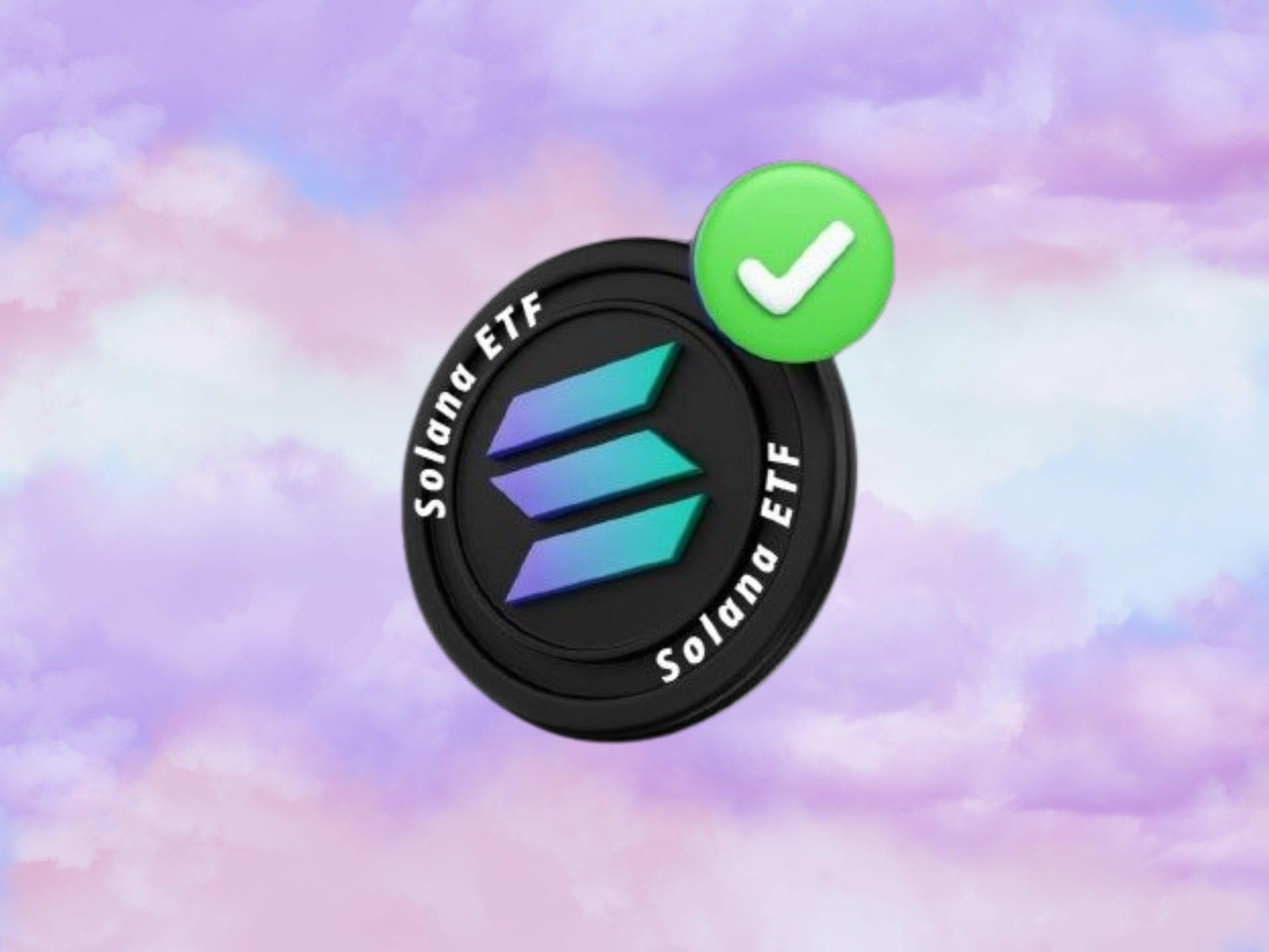 عملة معدنية عليها شعار سولانا وعبارة صندوق سولانا المتداول في البورصة وسط سماء ملبدة بالغيوم