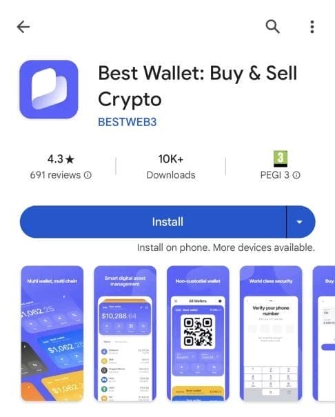 لقطة شاشة لتطبيق محفظة Best Wallet على هاتف يعمل بنظام IOS