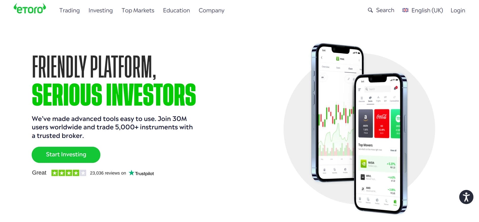 الصفحة الرئيسية في موقع eToro