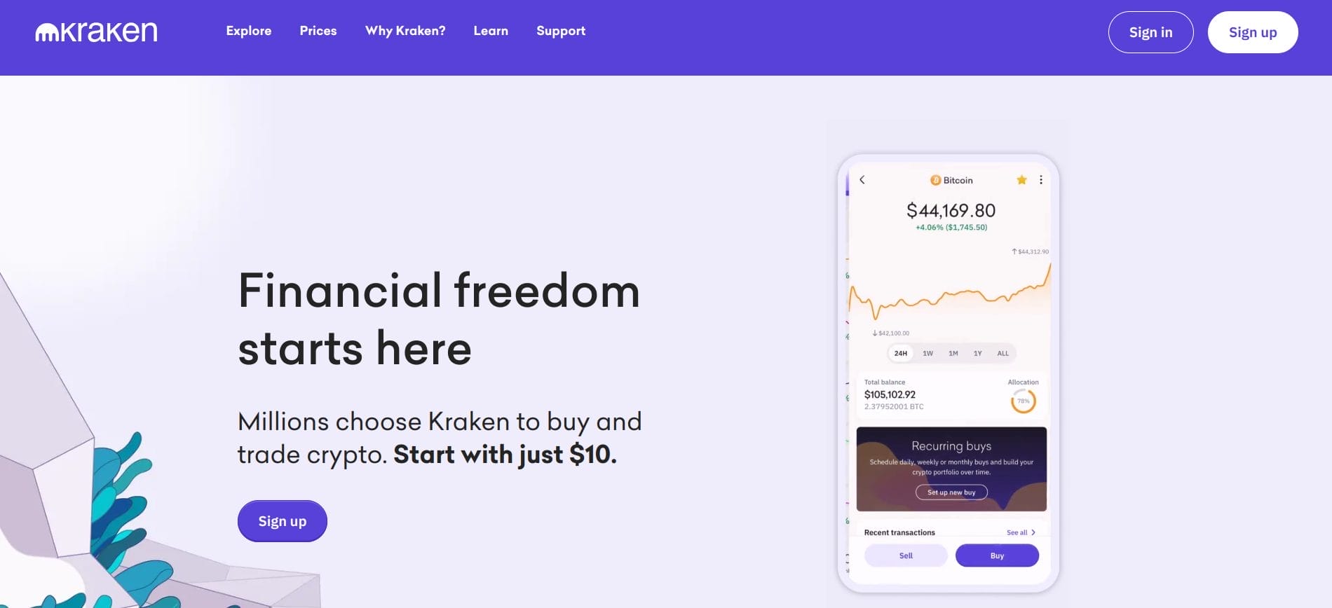 الصفحة الرئيسية في موقع Kraken