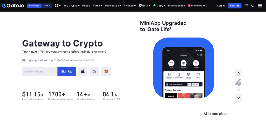 الصفحة الرئيسية في موقع Gate.io