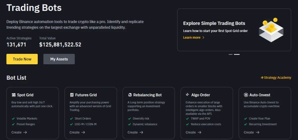 روبوتات التداول في منصة Binance
