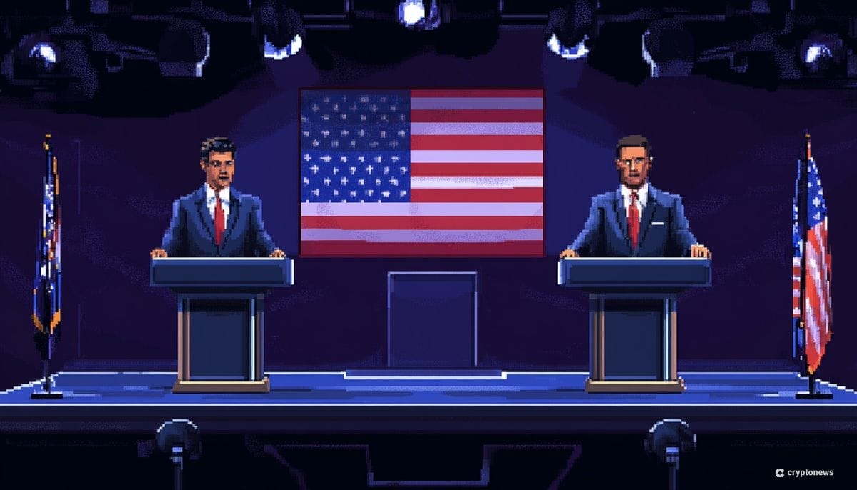 رجلان بلباس رسمي يقفان خلف منصتي مؤتمرات صحفية والعلم الأمريكي يتوسطهما وعلم أمريكي آخر بجانب أحدهما وبجانب الآخر علم بلاده