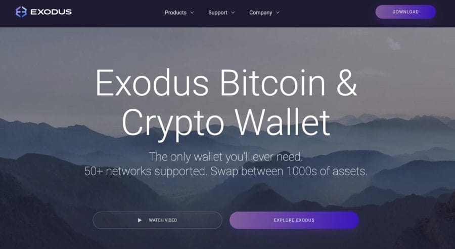 الصفحة الرئيسية لمحفظة Exodus