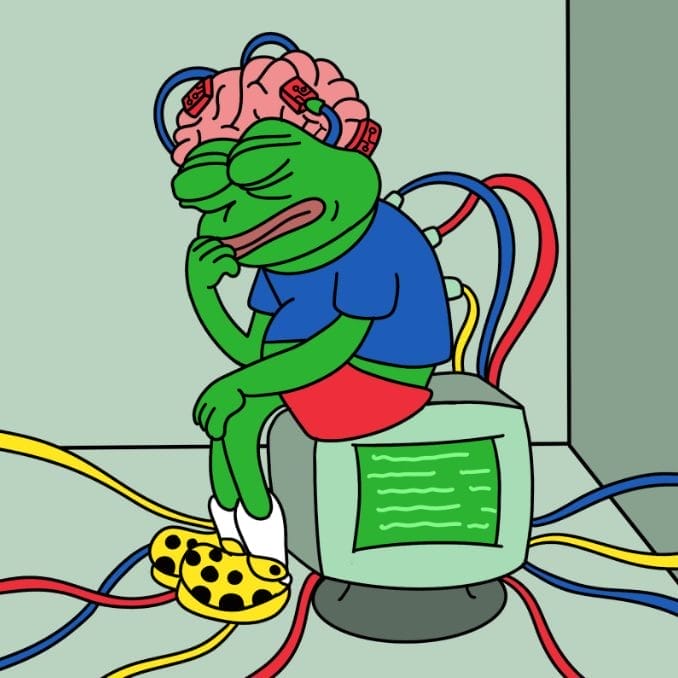 الضفدع بيبي يبدو مقيداً على كرسي ذي شاشة عرض وسط أسلاك ملونة موصولة بجسمه ودماغه