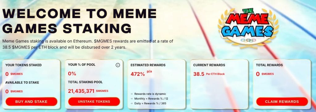 لوحة بيانات الرهن الخاصة بمشروع The Meme Games تظهر فيها نسبة عوائد الرهن السنوية 
