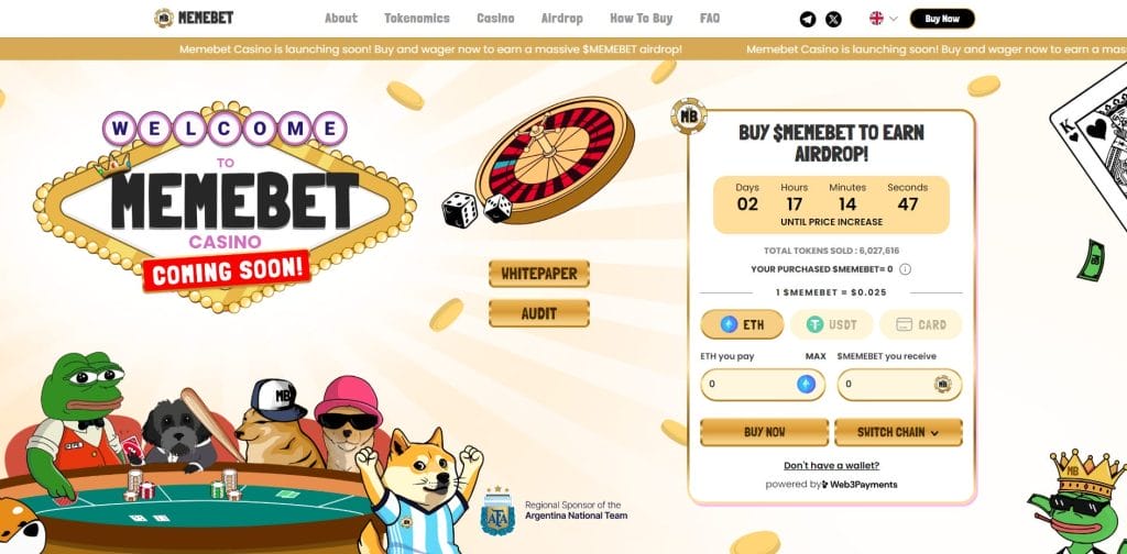 واجهة اكتتاب Memebet Casino تظهر فيها لوحة بيانات الاكتتاب