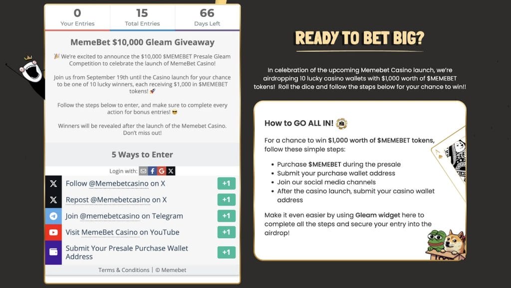 تفاصيل التأهل لتوزيع Memebet المجاني بغرض تلقي قدر من عملات MEMEBET بقيمة 10,000$